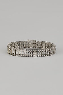 White Rhodium Finish Zircon Bangle In Sterling Silver