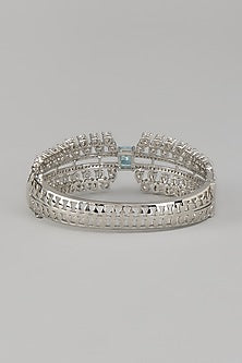 White Rhodium Finish Blue Sapphire Stone Bangle In Sterling Silver