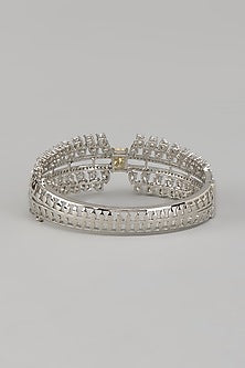 White Rhodium Finish Yellow Sapphire Stone Bangle In Sterling Silver