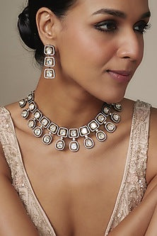 Two Tone Finish Kundan Polki & Emerald Necklace Set