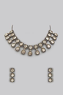 Two Tone Finish Kundan Polki & Emerald Necklace Set