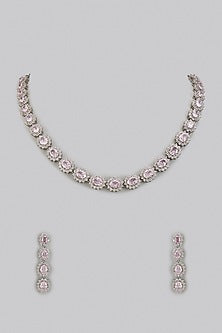 White Rhodium Finish Baby Pink Sapphire Stone Necklace Set