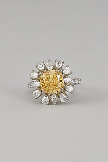 White Rhodium Finish Yellow Sapphire Stone Ring In Sterling Silver