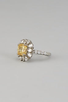 White Rhodium Finish Yellow Sapphire Stone Ring In Sterling Silver