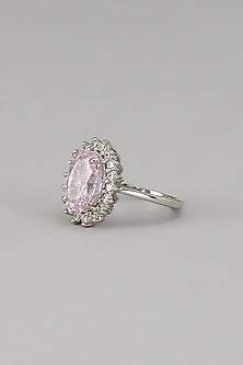 White Rhodium Finish Pink Sapphire Stone Ring In Sterling Silver