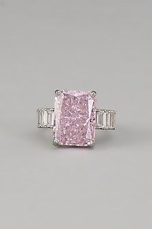 White Rhodium Finish Pink Sapphire Stone Ring In Sterling Silver