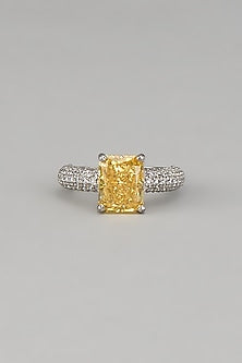 White Rhodium Finish Yellow Sapphire Stone Ring In Sterling Silver