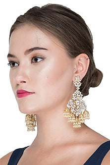 Gold Finish Kundan Chandelier Earrings