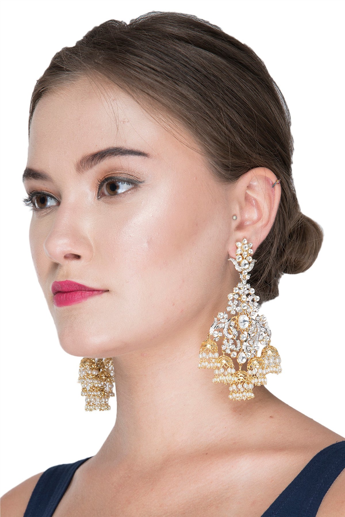 Gold Finish Kundan Chandelier Earrings