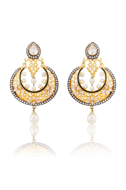 Gold Finish Kundan Long Earrings