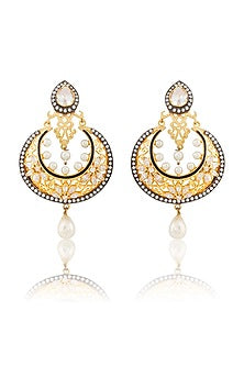Gold Finish Kundan Long Earrings