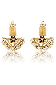Gold Finish Long Kundan Earrings