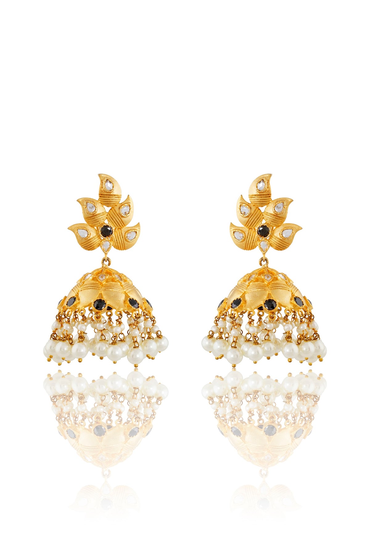 Gold Finish Jhumka Kundan Earrings