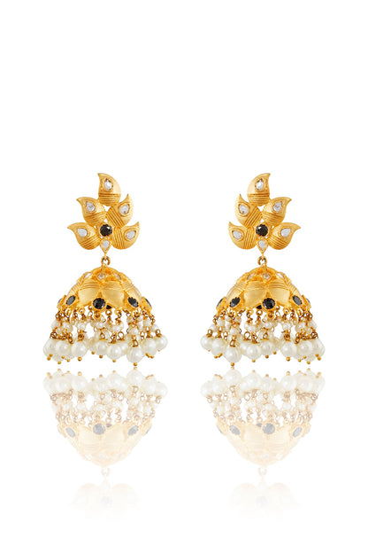 Gold Finish Jhumka Kundan Earrings