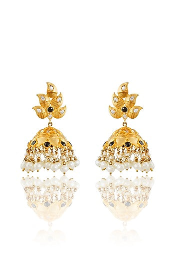 Gold Finish Jhumka Kundan Earrings