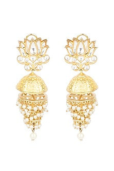 Gold Finish Kundan Jhumka Earrings