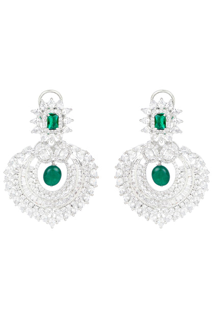 White Gold Finish Dangler Diamond Earrings