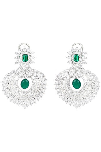 White Gold Finish Dangler Diamond Earrings
