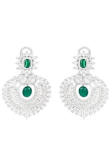White Gold Finish Dangler Diamond Earrings