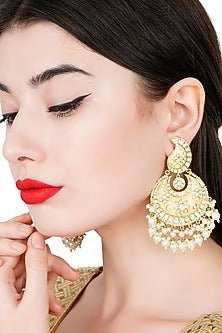 Gold Finish Jhumka Kundan Earrings