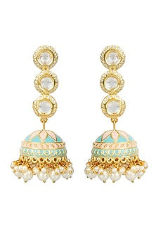 Gold Finish Kundan Jhumka Earrings