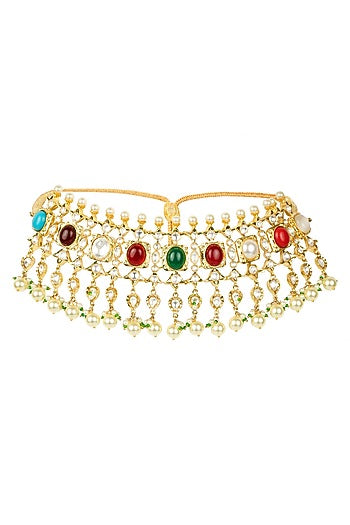 Gold Finish Kundan Choker Necklace Set