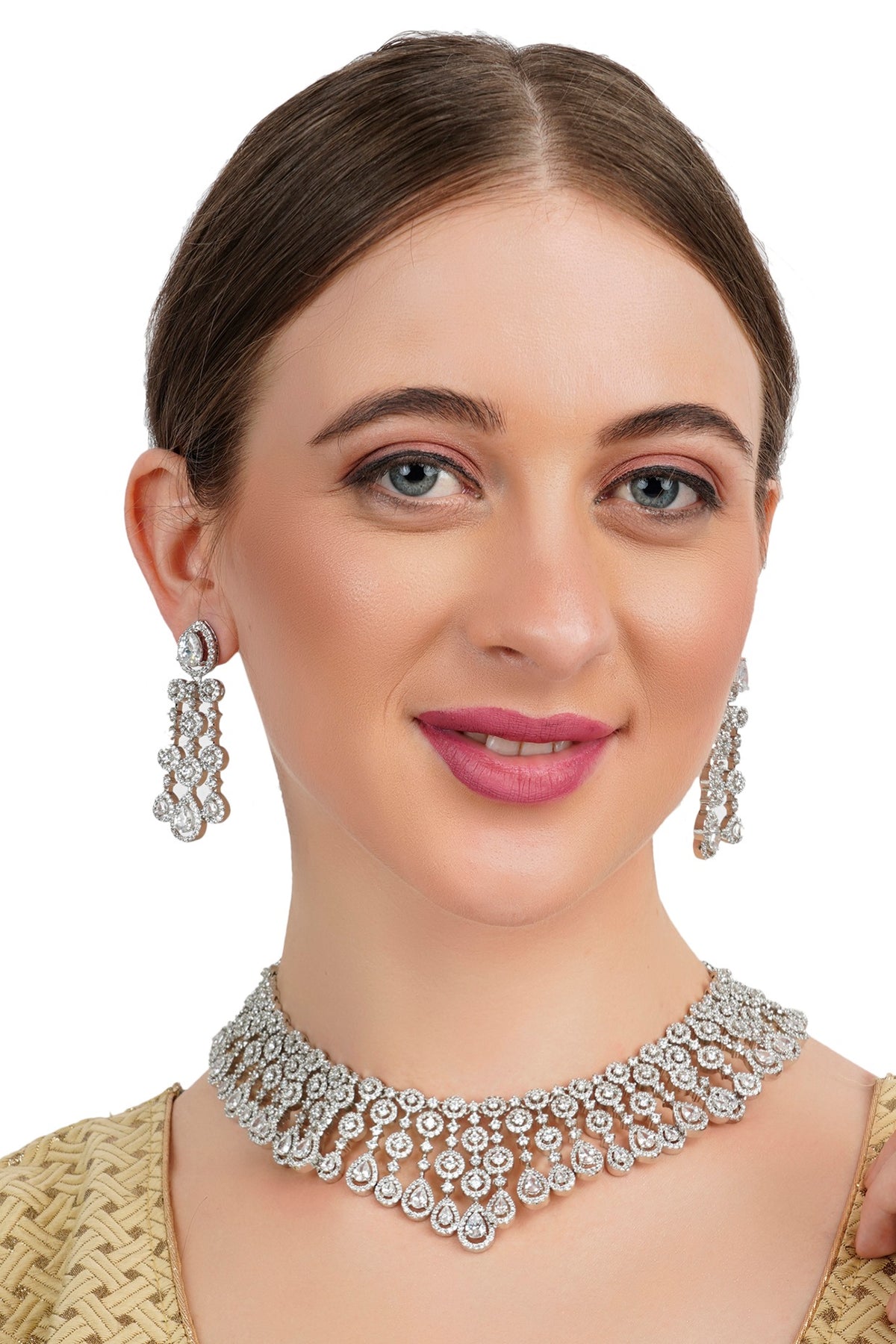 Gold Finish Diamond Necklace Set