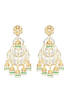 Gold Finish Jhumka Earrings With Kundan