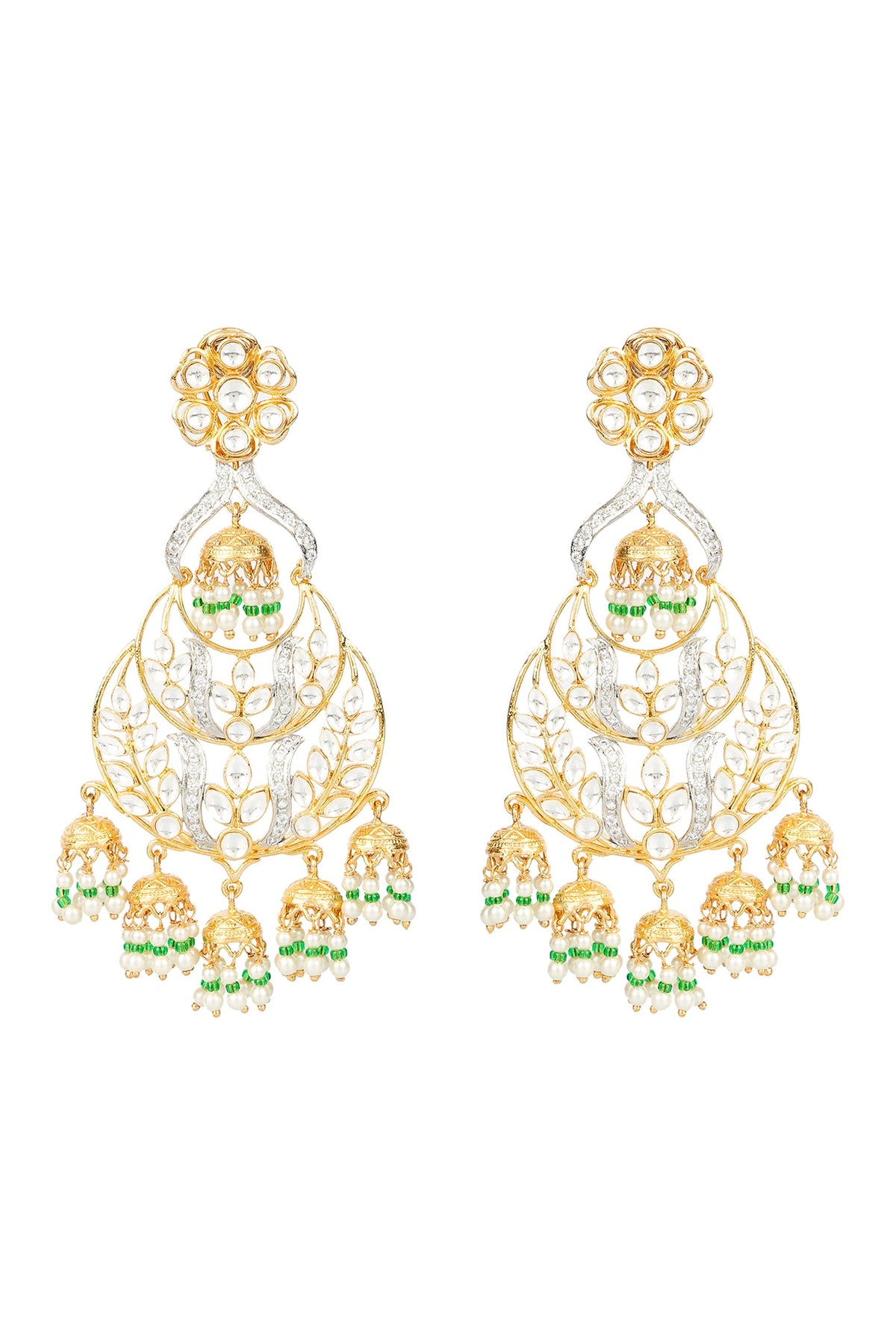 Gold Finish Jhumka Earrings With Kundan