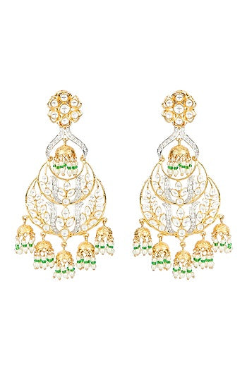 Gold Finish Jhumka Earrings With Kundan