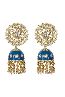 Gold Finish Jhumka Kundan Earrings