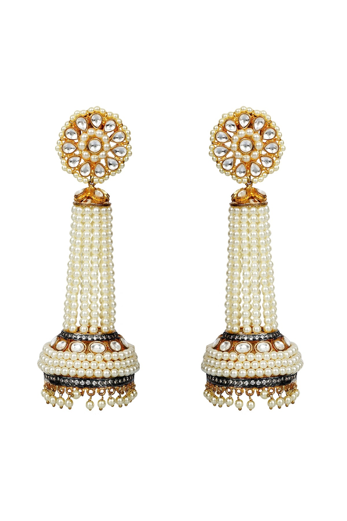Gold Finish Kundan Jhumka Earrings