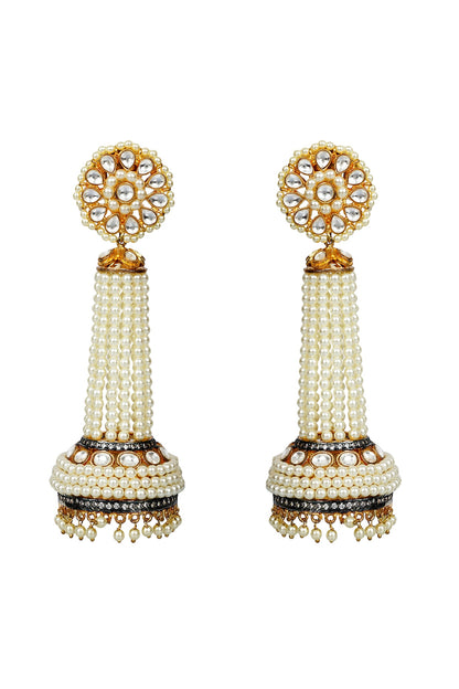 Gold Finish Kundan Jhumka Earrings