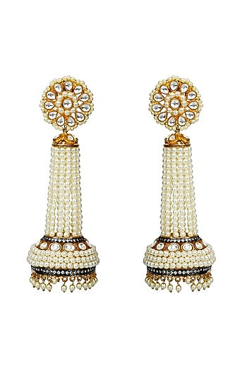 Gold Finish Kundan Jhumka Earrings