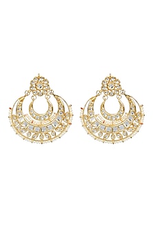 Gold Finish Jhumka Earrings With Kundan