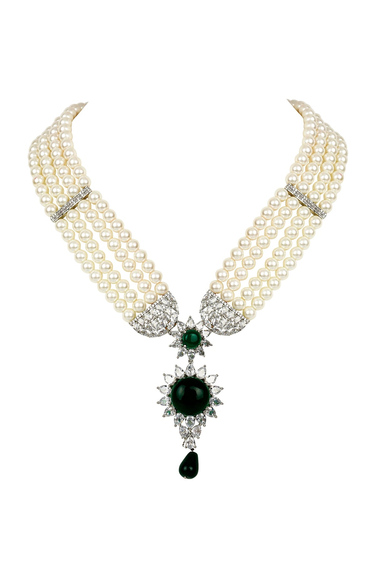 Gold Finish Diamond Mala Necklace Set