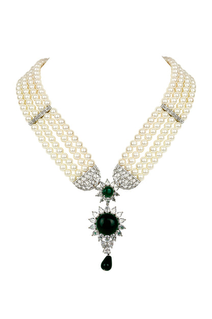 Gold Finish Diamond Mala Necklace Set