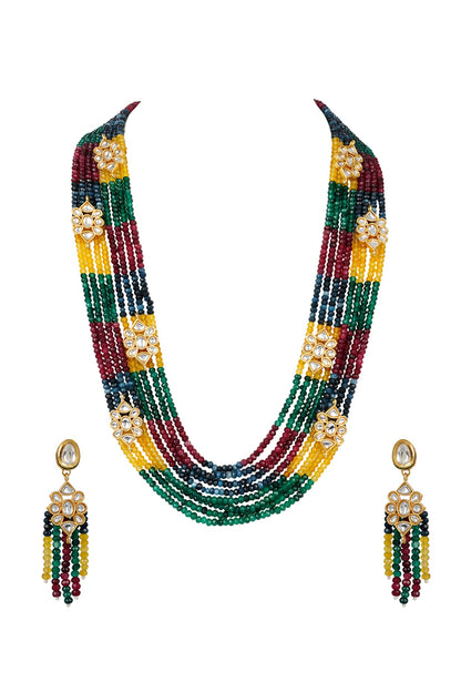 Gold Finish Kundan Long Necklace Set