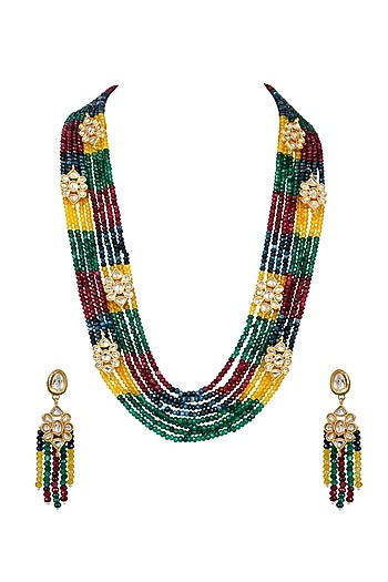 Gold Finish Kundan Long Necklace Set