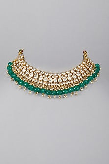 Gold Plated Green Stones Kundan Necklace