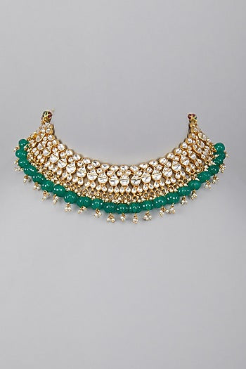 Gold Plated Green Stones Kundan Necklace