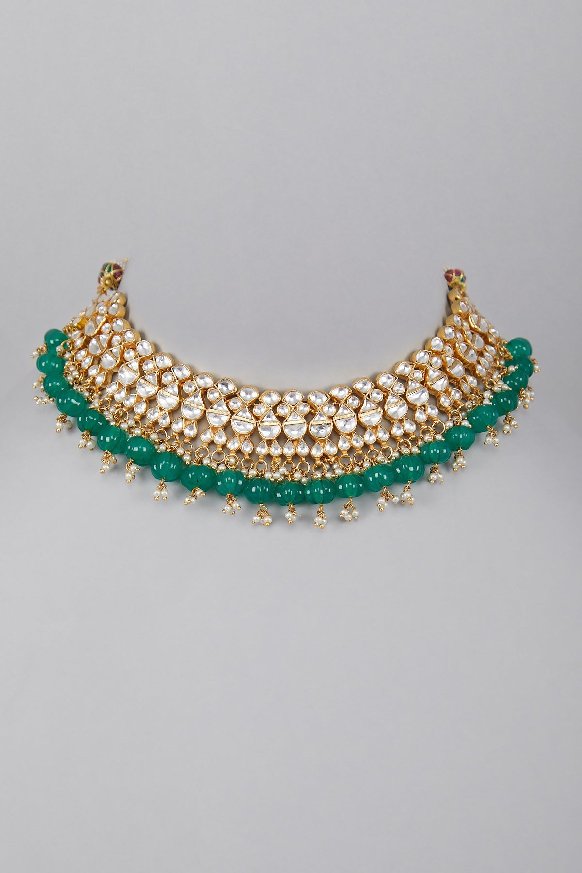 Gold Plated Green Stones Kundan Necklace