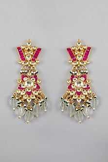 Gold Plated Sea Green Stones Kundan Necklace Set
