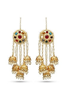 Gold Plated Navratna Stone Earrings