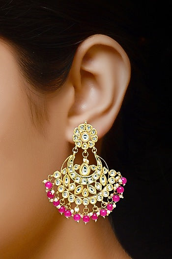 Gold Finish Kundan Chandbali Earrings