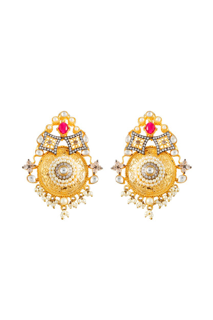 Gold Finish Chandbali Earrings With Kundan