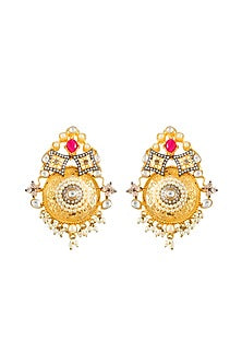 Gold Finish Chandbali Earrings With Kundan