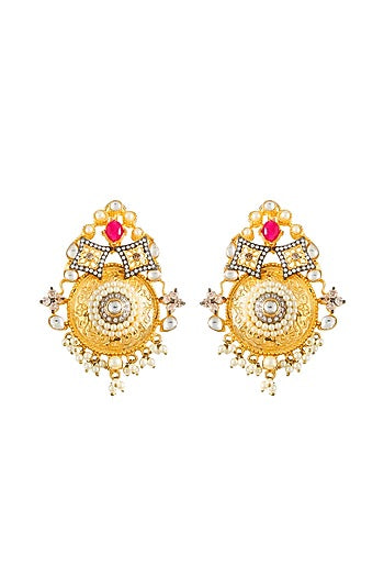 Gold Finish Chandbali Earrings With Kundan