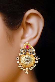 Gold Finish Chandbali Earrings With Kundan