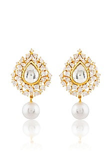 Gold Finish Kundan Drop Earrings